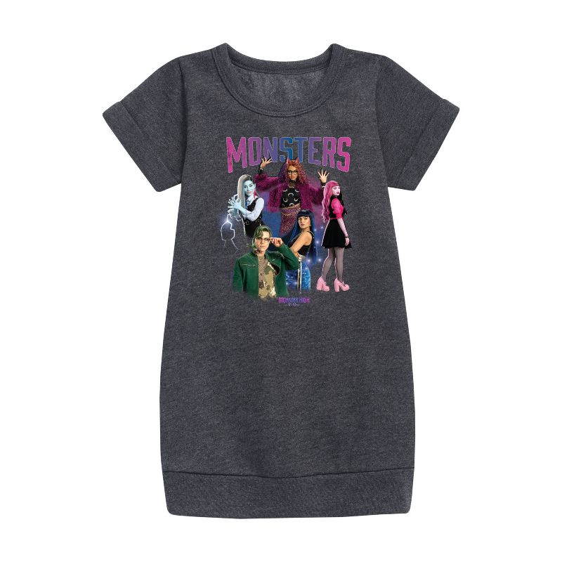 Girls' - Monster High - Monsters Group Graphic Short Sleeve Fleece Dress