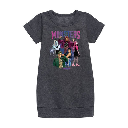 Girls' - Monster High - Monsters Group Graphic Short Sleeve Fleece Dress