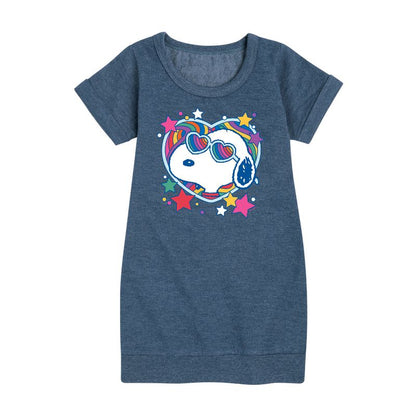 فستان صوف بأكمام قصيرة برسومات قلب سنوبي الرائعة للفتيات - بينتس