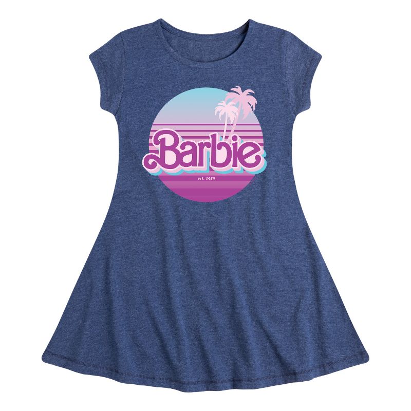 Girls' - Barbie - Palm Trees Fit & Flair Cap Sleeve Dress
