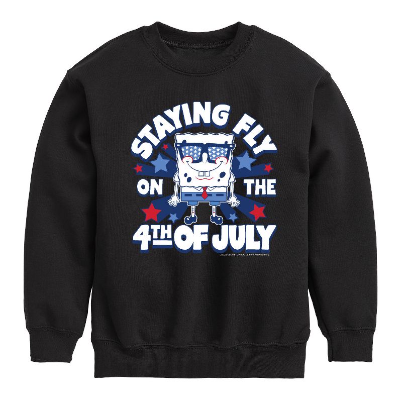 Boys' - SpongeBob SquarePants - Fly on the 4th of July Graphic Long Sleeve Fleece Sweatshirt