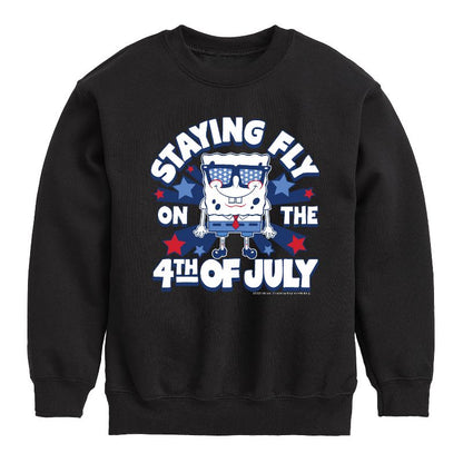 Boys' - SpongeBob SquarePants - Fly on the 4th of July Graphic Long Sleeve Fleece Sweatshirt