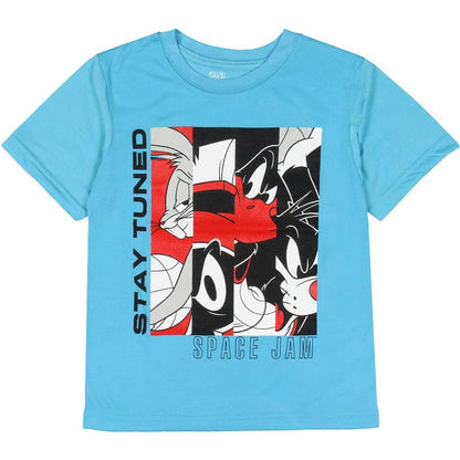 Seven Times Six Looney Tunes Little Boy's Space Jam Stay Tuned Profile Portraits T-Shirt Turquoise