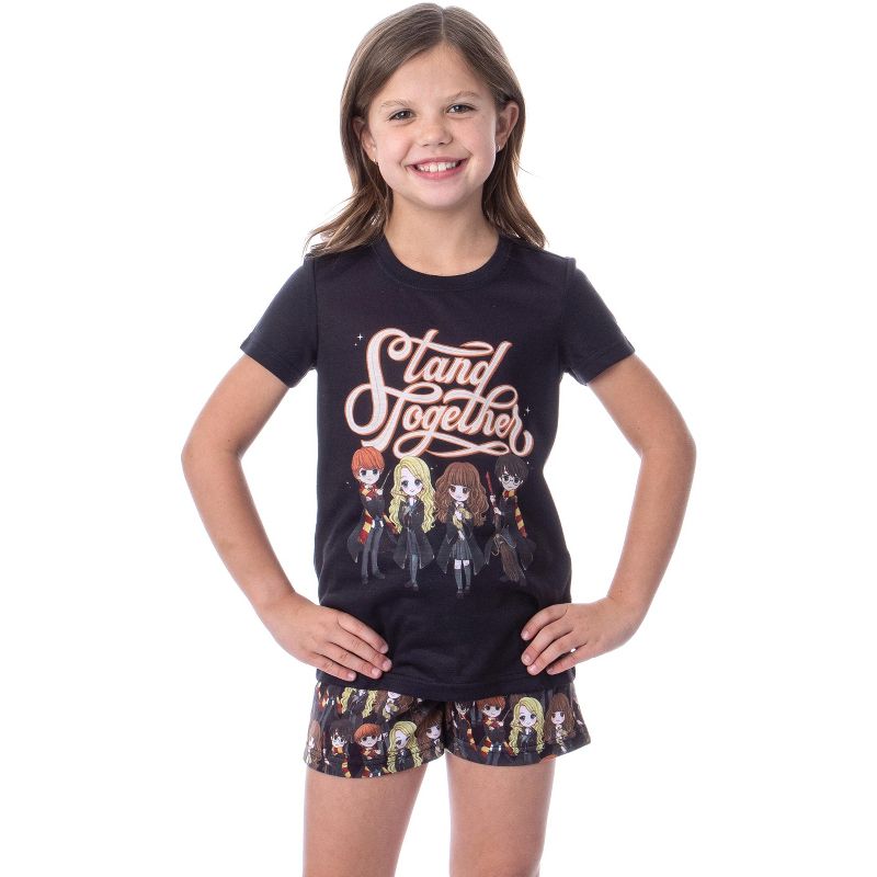 Harry Potter Girls' Stand Together Ron Hermione Sleep Pajama Set Shorts Black