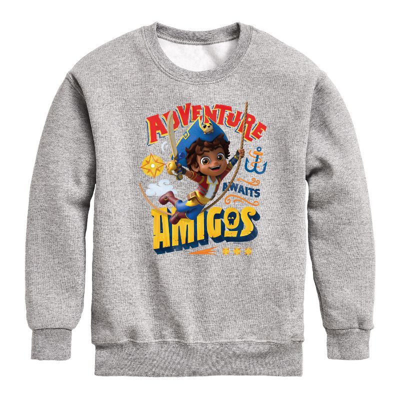 Boys' - Santiago of The Seas - Adventure Awaits Amigos Graphic Long Sleeve Fleece Sweatshirt