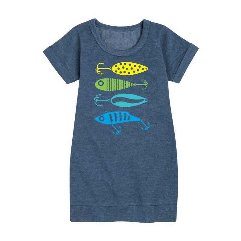 Girls' - Instant Message - Fishing Lures Graphic Short Sleeve Fleece Dress