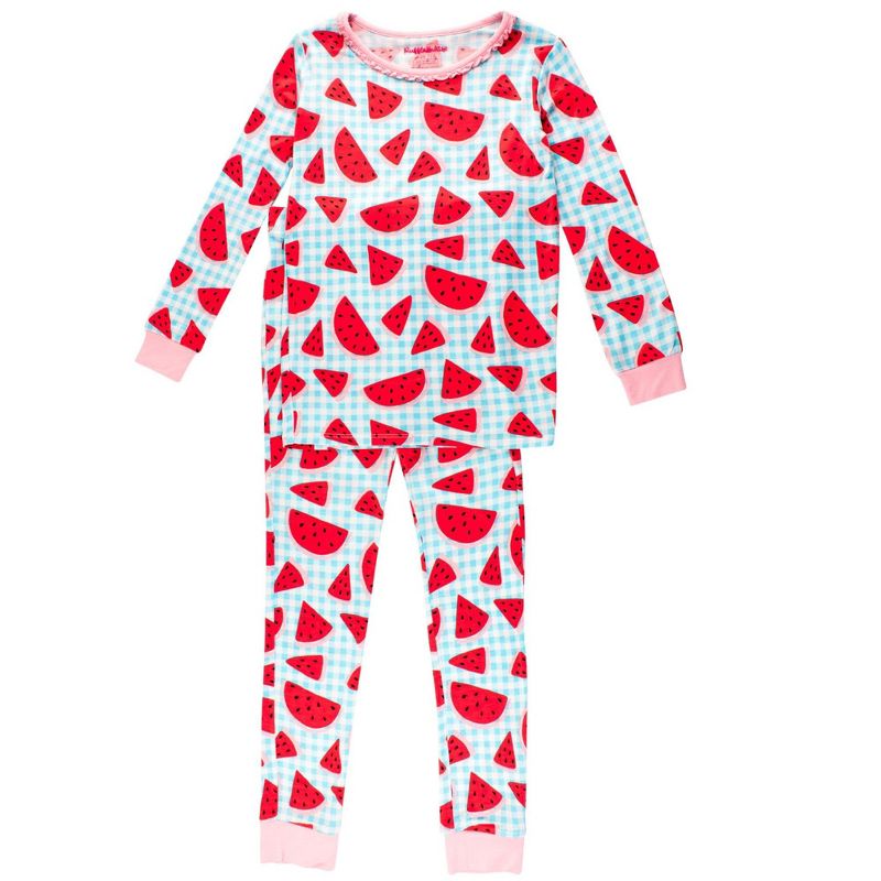 RuffleButts SoftSnooze Big Girls Ruffle Long Sleeve Pajama Set