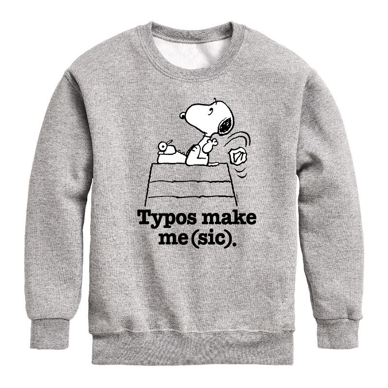 Boys' - Peanuts - Snoopy Typos Make Me Sic Graphic Long Sleeve Fleece Sweatshirt