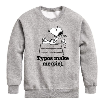 Boys' - Peanuts - Snoopy Typos Make Me Sic Graphic Long Sleeve Fleece Sweatshirt