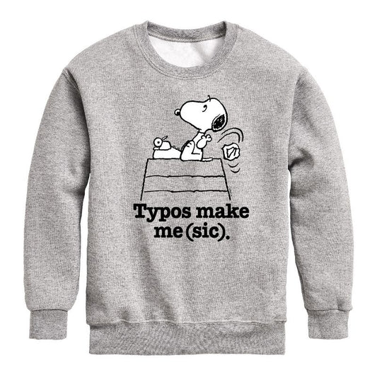 Boys' - Peanuts - Snoopy Typos Make Me Sic Graphic Long Sleeve Fleece Sweatshirt