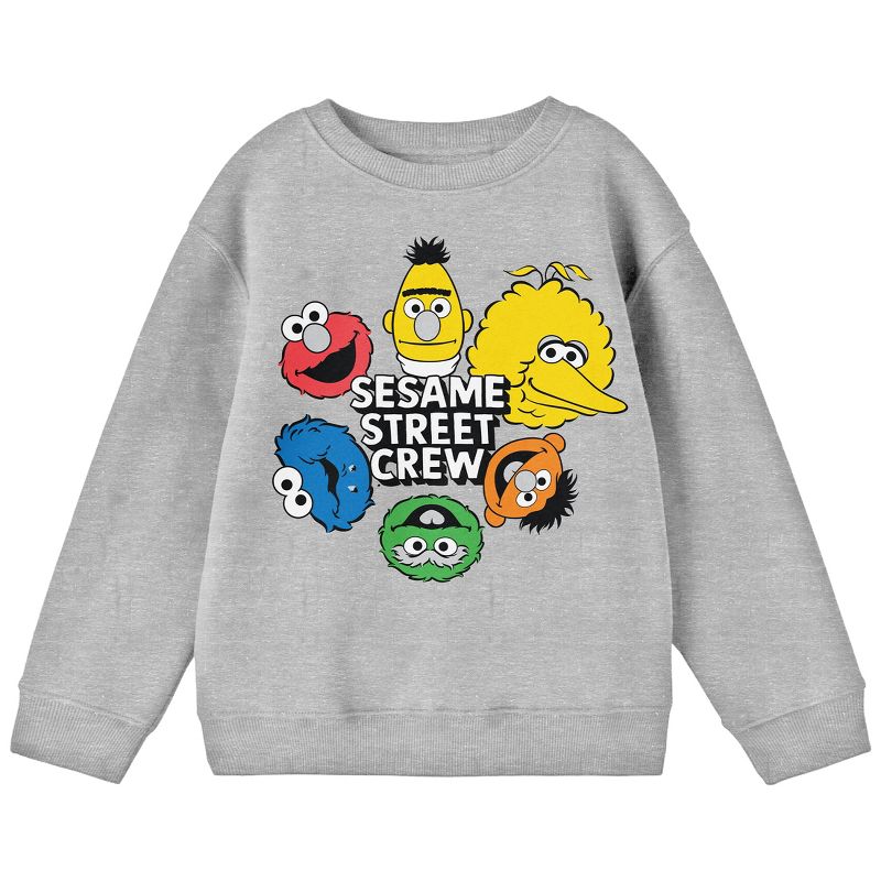 Sesame Street Crew Character Heads Crew Neck Long Sleeve Athletic Heather Youth Tee