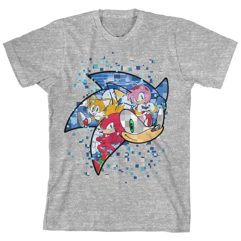 تي شيرت بأكمام قصيرة من Bioworld Sonic the Hedgehog Mosaic Modern Character Art Youth Heather Grey