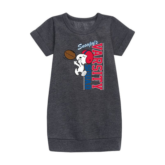 Girls' - Peanuts - Snoopy Varsity Squad Graphic Short Sleeve Fleece Dress