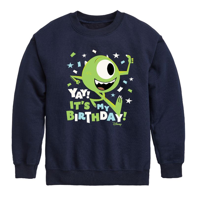 Boys' - Disney - Mike Yay It's My Birthday Graphic Long Sleeve Fleece Sweatshirt