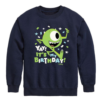 Boys' - Disney - Mike Yay It's My Birthday Graphic Long Sleeve Fleece Sweatshirt