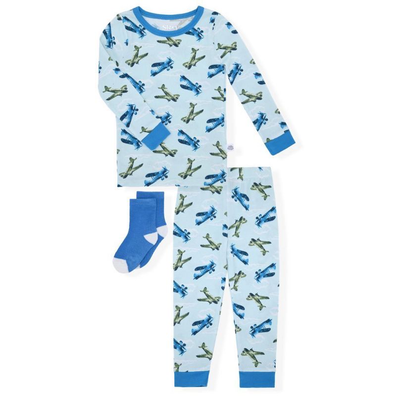 Sleep On It  Boys 2-Piece Super Soft Jersey Snug-Fit Pajama Set with Matching Socks - Baby Boy Pajamas and Toddler Pajama Sets