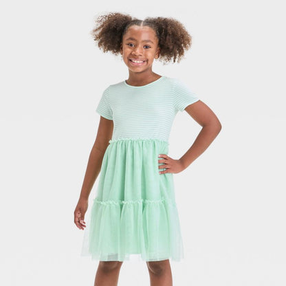 Girls' Short Sleeve Knit Tulle Tiered Dress - Cat & Jack™