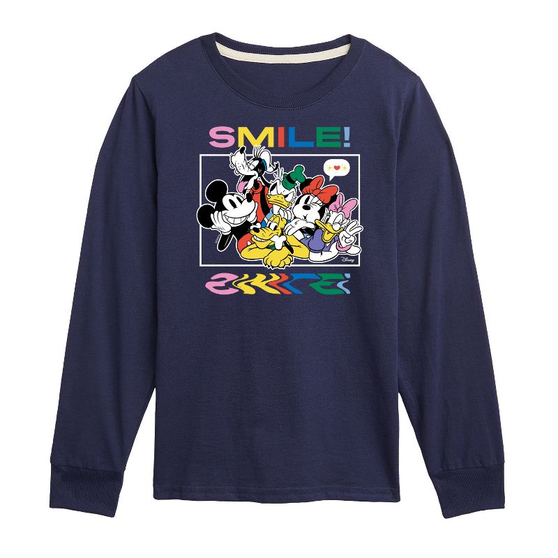 Boys' - Disney - Mickey, Minnie, Goofy, Donald Duck, Daisy & Pluto Photo Long Sleeve Graphic T-Shirt