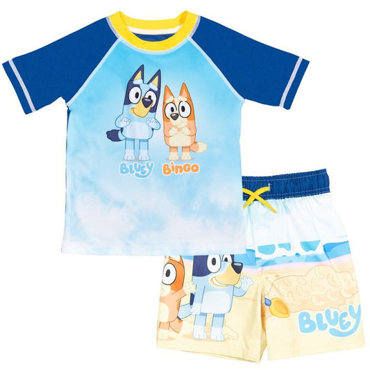 Bluey UPF 50+ Pullover Rash Guard and Swim Trunks Outfit Set Little Kid