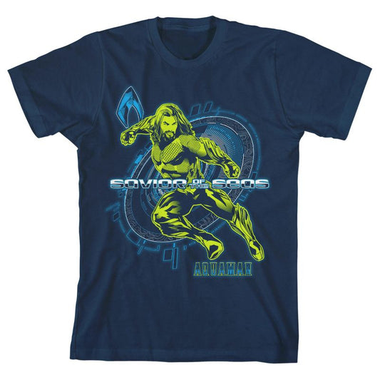 Aquaman Savior of the Seas Boy's Navy T-shirt