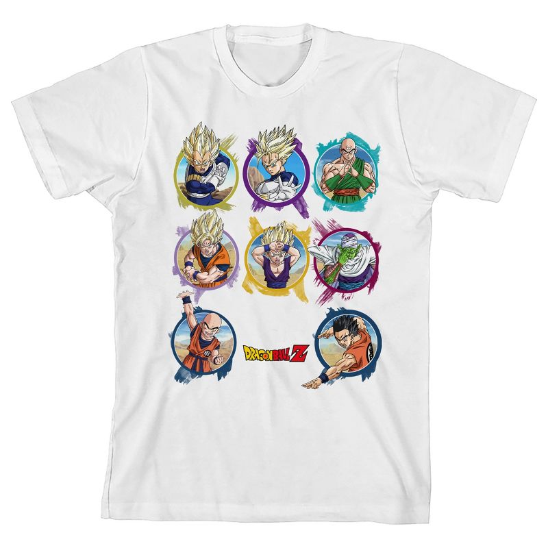 Dragon Ball Z Character Circles Crew Neck Short Sleeve Boy's White T-shirt