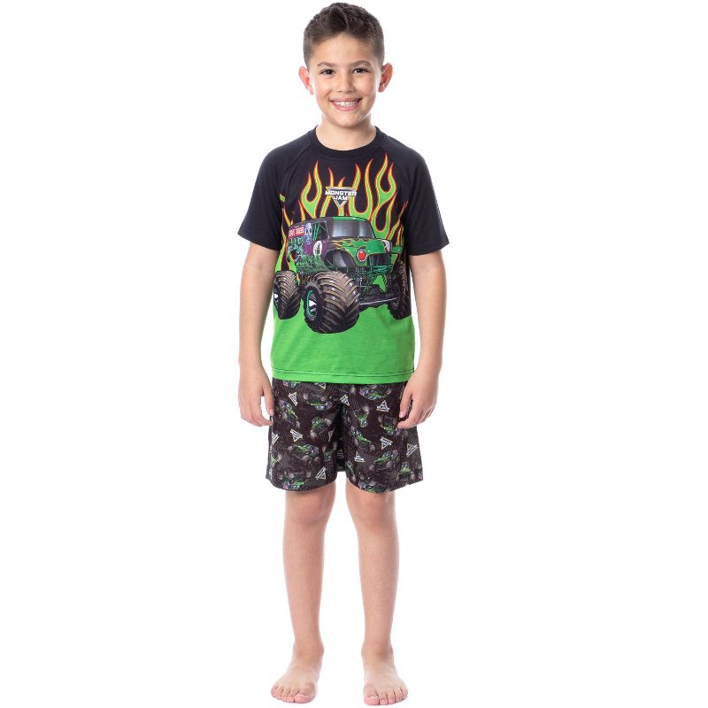 Monster Jam Boys' Grave Digger Truck Sleep Pajama Set Shorts Crewneck Multicolored
