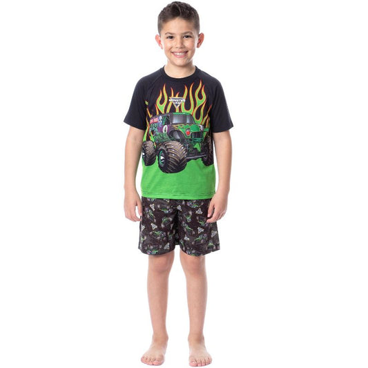 Monster Jam Boys' Grave Digger Truck Sleep Pajama Set Shorts Crewneck Multicolored