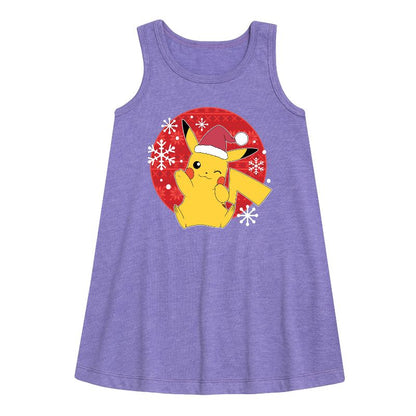 Girls' - Pokémon - Pikachu Santa Hat Graphic Sleeveless Aline Dress