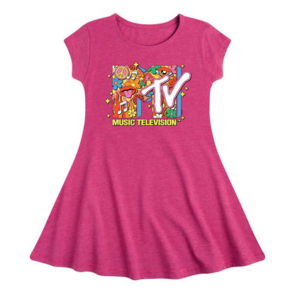 Girls' - MTV - Logo Retro Collage Fit & Flair Cap Sleeve Dress