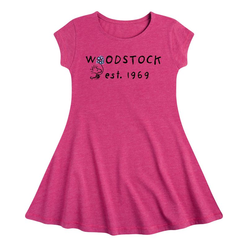 Girls' - Peanuts - Woodstock 1969 Fit & Flair Cap Sleeve Dress