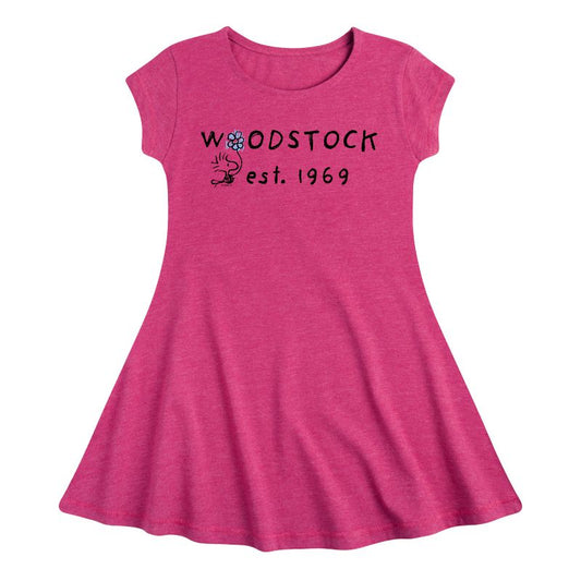 Girls' - Peanuts - Woodstock 1969 Fit & Flair Cap Sleeve Dress