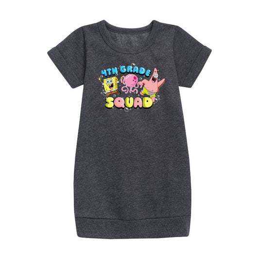 Girls' - SpongeBob SquarePants - 4th Grade Squad Graphic Short Sleeve Fleece Dress