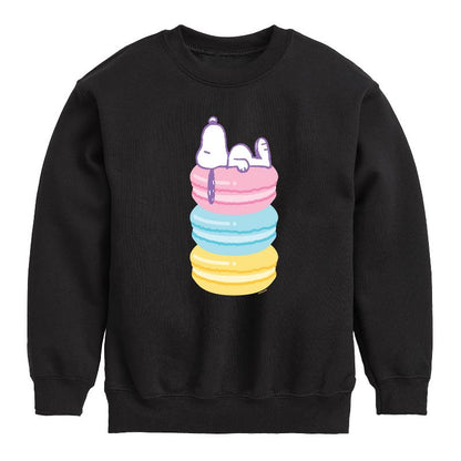 Boys' - Peanuts - Snoopy Stacked Macarons Graphic Long Sleeve Fleece Sweatshirt