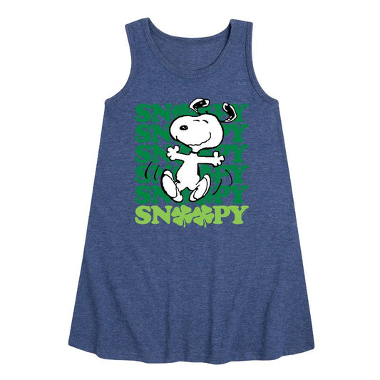 Girls' - Peanuts - Snoopy Clover Dance Graphic Sleeveless Aline Dress