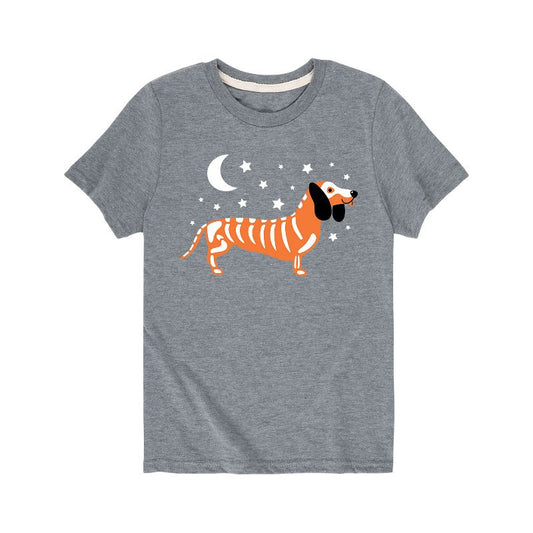 تي شيرت جرافيكي بأكمام قصيرة بتصميم كلب هيكل عظمي للهالوين للأولاد - رسالة فورية