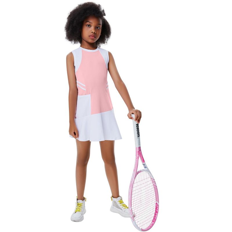 Girls Outdoor Sports Sleeveless Dress with Pockets Tennis Golf Outfit Athletic Sets
