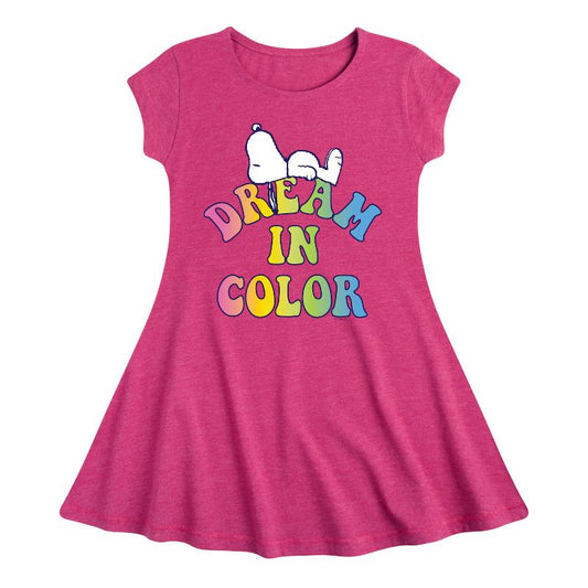 Girls' - Peanuts - Dream In Color Fit & Flair Cap Sleeve Dress