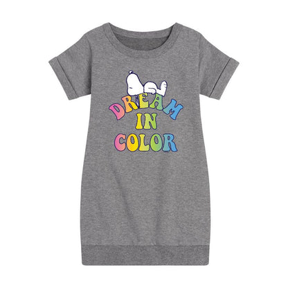 Girls' - Peanuts - Dream In Color Graphic Short Sleeve Fleece Dress