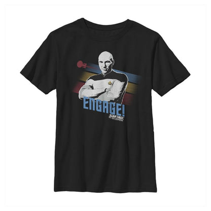 Boy's Star Trek: The Next Generation Captain Picard Color Streak Engage T-Shirt