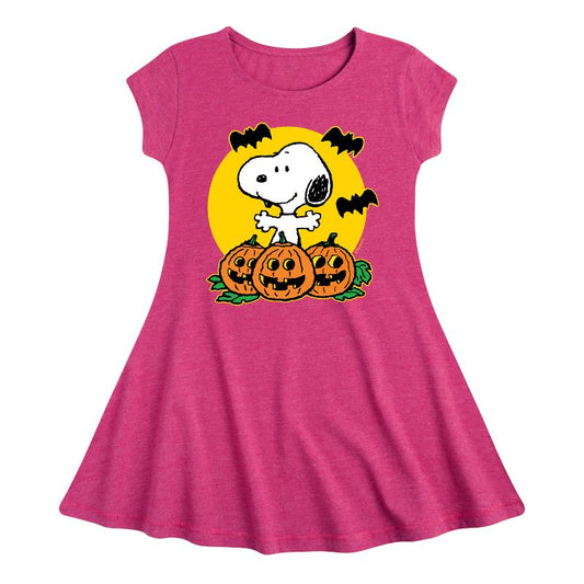 Girls' - Peanuts - Pumpkin Patch Fit & Flair Cap Sleeve Dress