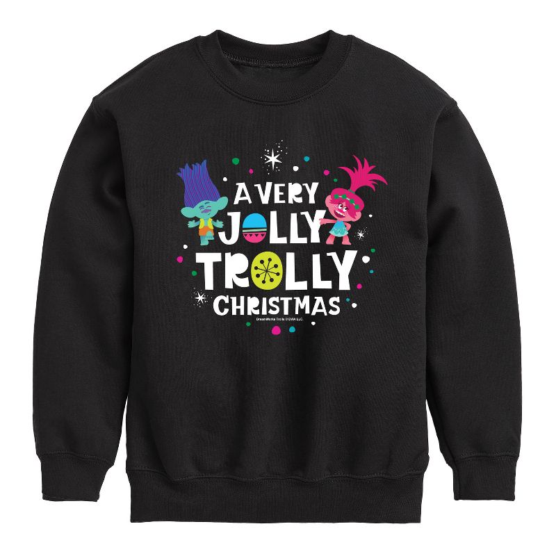 Boys' - Trolls - Jolly Trolly Christmas Branch and Poppy Graphic Long Sleeve Fleece Sweatshirt
