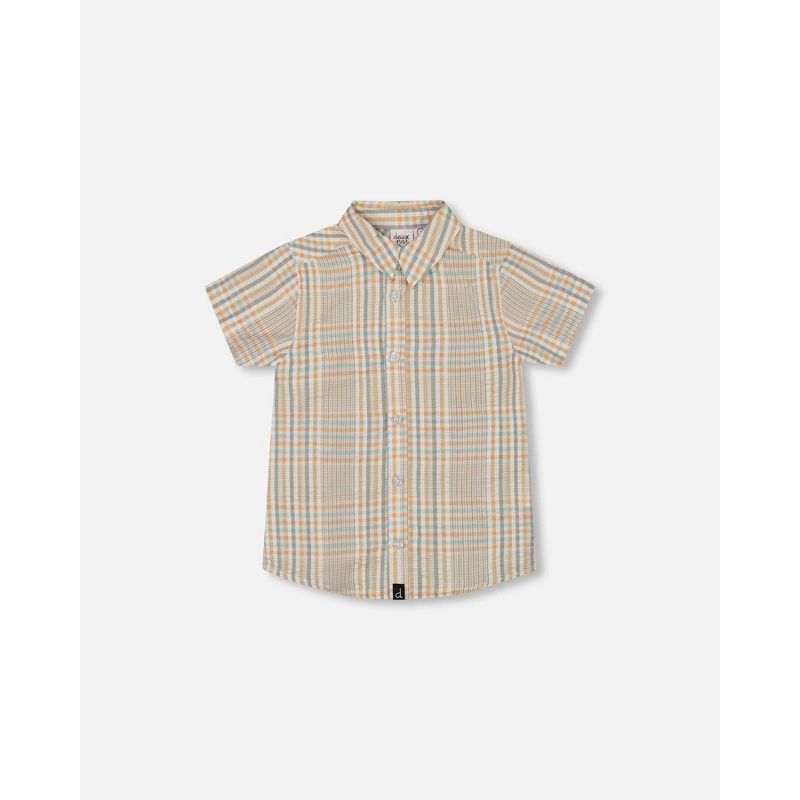 Deux par Deux Boy Short Sleeve Button Down Shirt Plaid