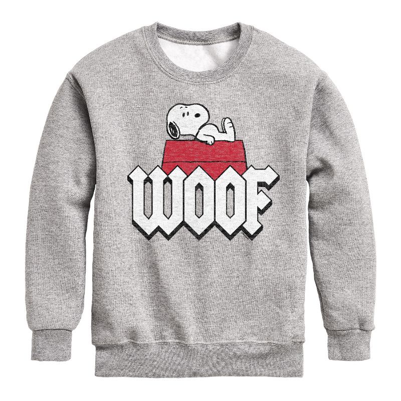 Boys' - Peanuts - Woof Snoopy Graphic Long Sleeve Fleece Sweatshirt
