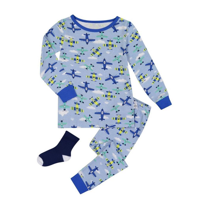 Sleep On It  Boys 2-Piece Super Soft Jersey Snug-Fit Pajama Set with Matching Socks - Baby Boy Pajamas and Toddler Pajama Sets