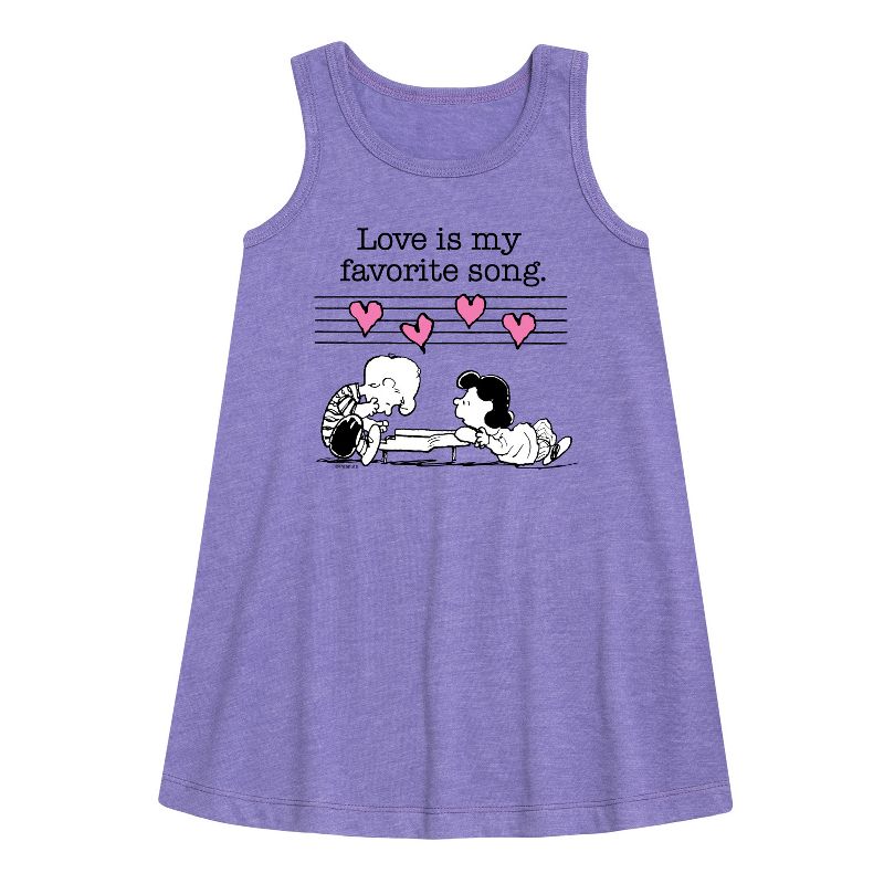Girls' - Peanuts - Lucy And Schroeder Valentine's Piano Graphic Sleeveless Aline Dress
