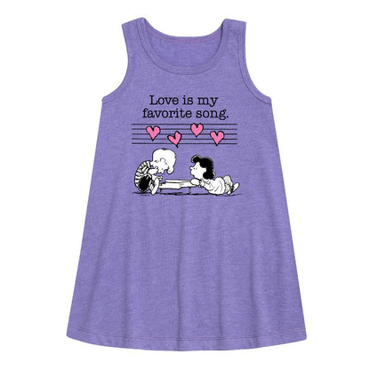 Girls' - Peanuts - Lucy And Schroeder Valentine's Piano Graphic Sleeveless Aline Dress