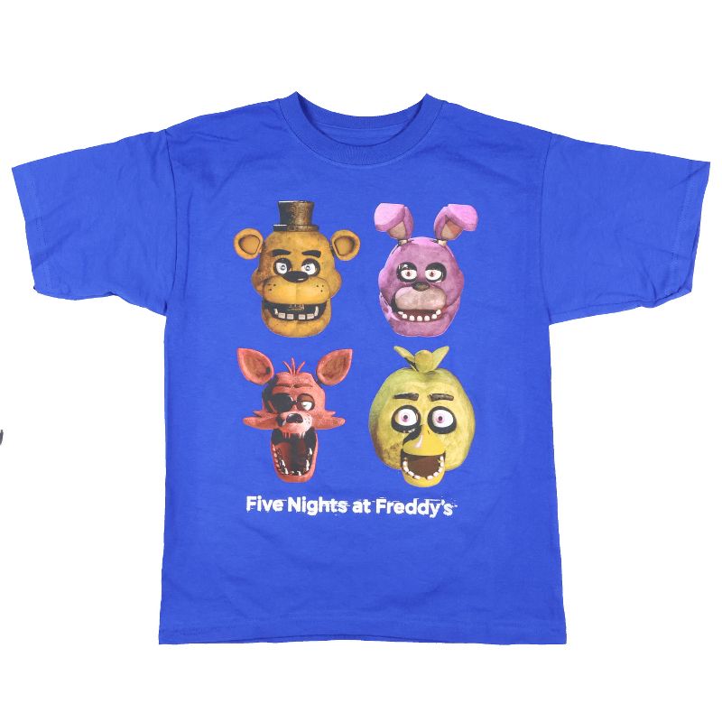 Seven Times Six Five Nights At Freddy's T-Shirt Boy's Chica Foxy Bonnie Faces Short Sleeve Top Blue