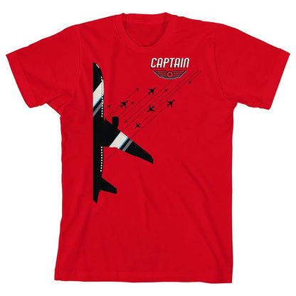 Planes Captain Youth Red Short Sleeve Crew Neck Tee