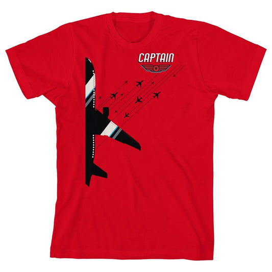 Planes Captain Youth Red Short Sleeve Crew Neck Tee