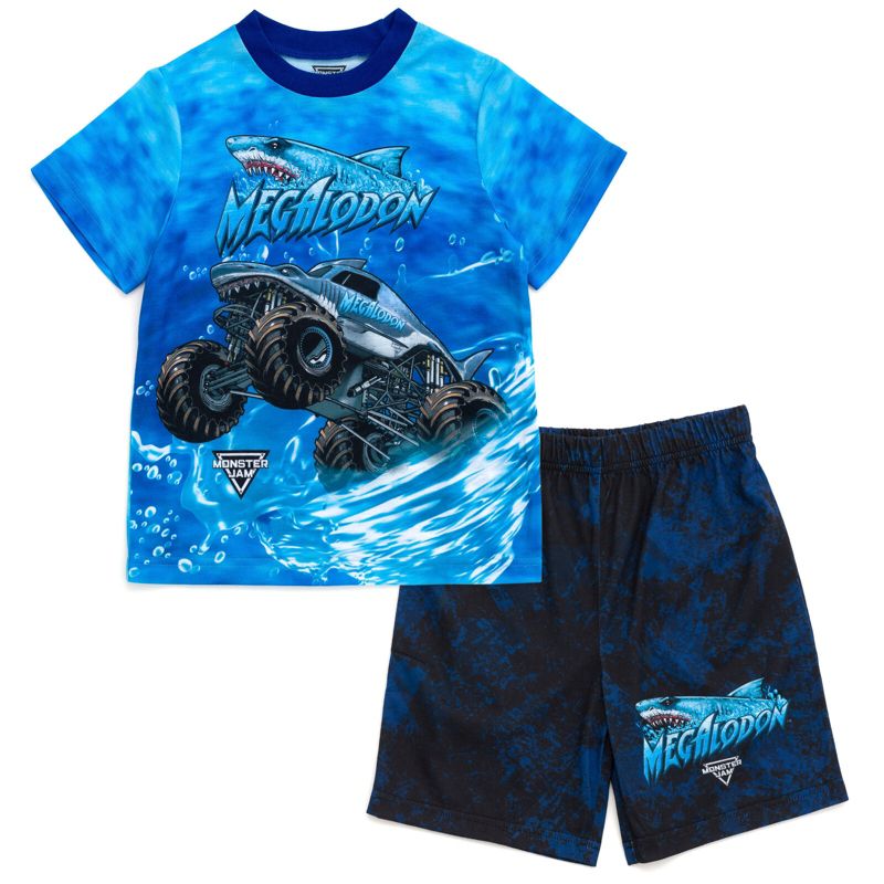 Monster Jam Megalodon El Toro Loco Grave Digger Pullover Pajama Shirt and Shorts Sleep Set Little Kid